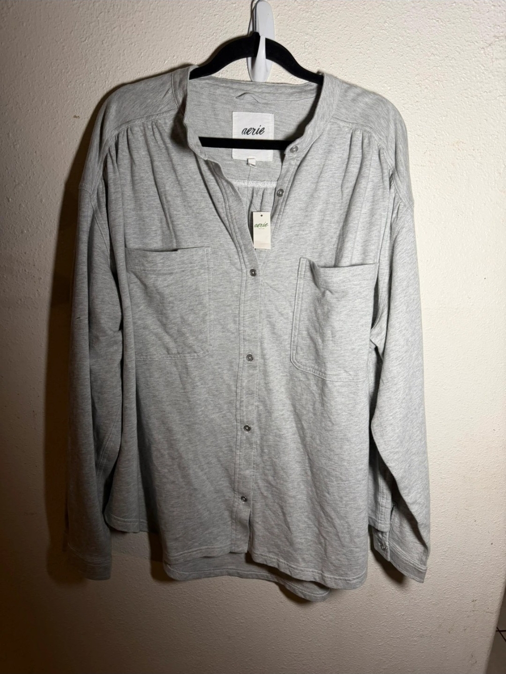 NWT Aerie Band Collar Long Sleeve Button-Up Oversized Shirt